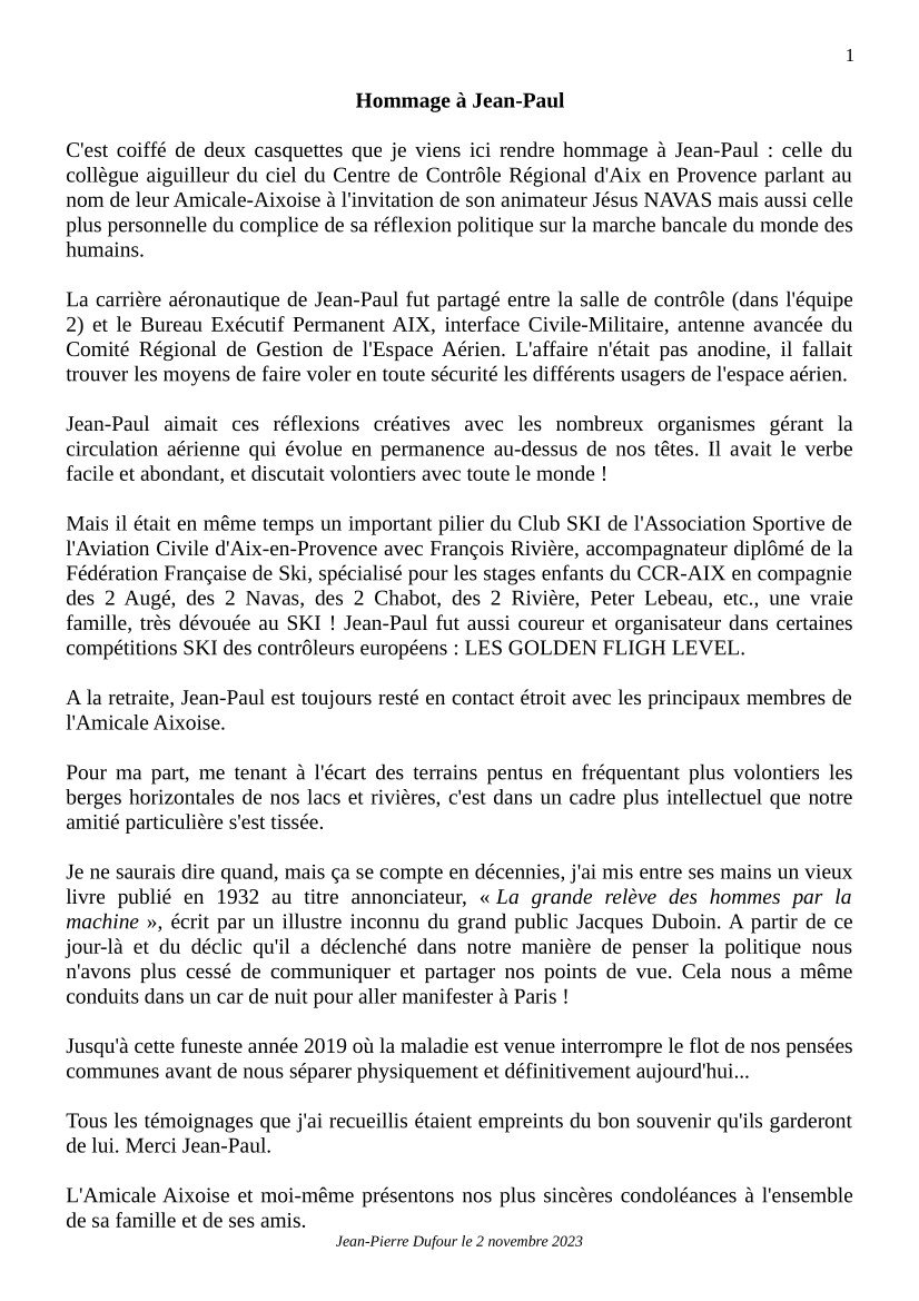 Dufour Hommage à Jean-Paul AUGÉ