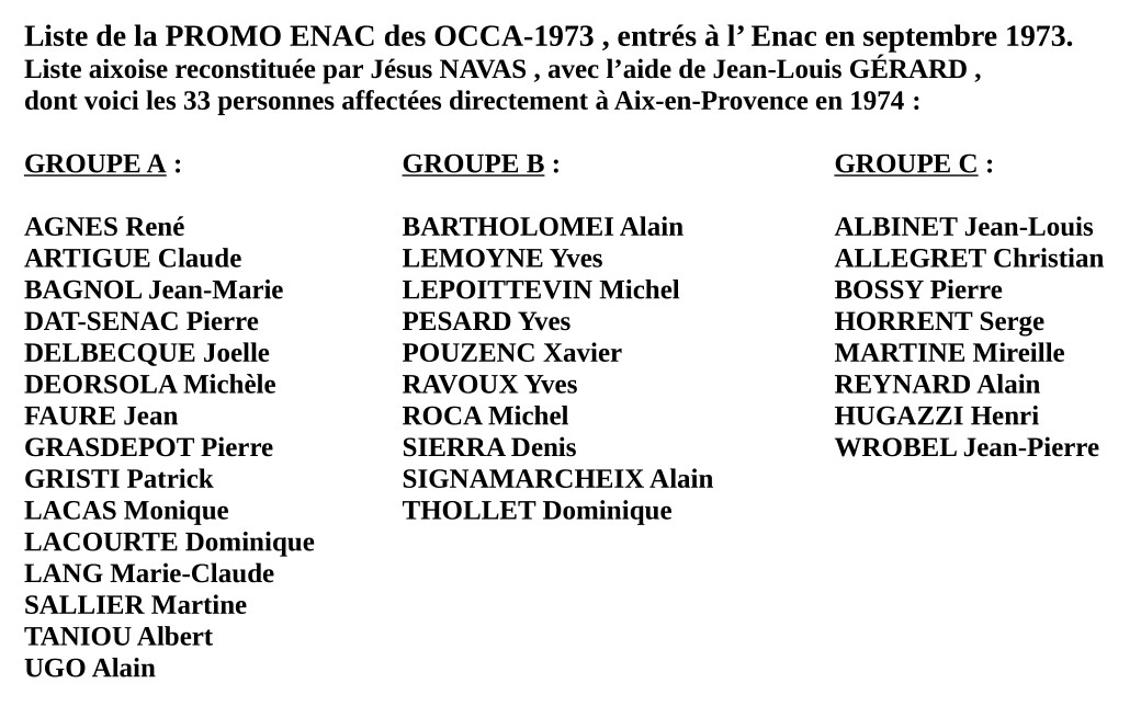 &nbsp; ZOOM : Promo ENAC - OCCA-1973&nbsp; &nbsp;